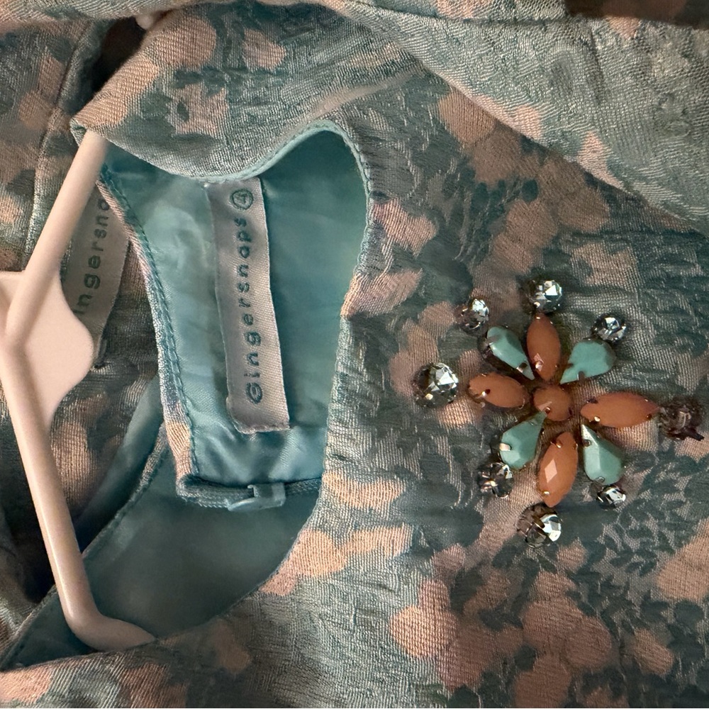 Chic Blue Floral Dress n jacket with Jewel Accent
